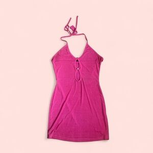 Pink Sparkly Halter Neck Mini Dress